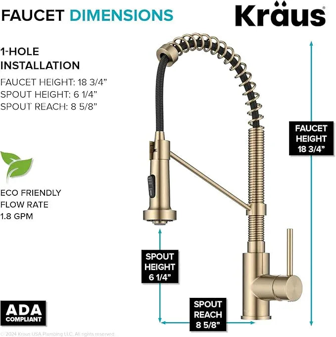 KRAUS Bolden Commercial Style 2-Function Single Handle Pull Down Kitchen Faucet in Spot-Free Antique Champagne Bronze, KPF-1610SFACB - ModernBath