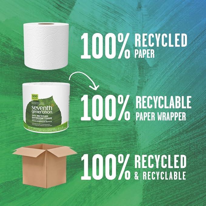 Seventh Generation White Toilet Paper 2-ply 100% Recycled Paper, 500 sheets, Pack of 60 - ModernBath