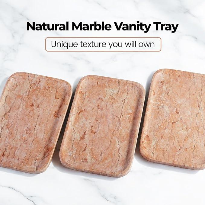 Karibiber Marble Vanity Tray, Bathroom Tray for Countertop, Decoration Dresser Organizer, Perfume, Jewelry Holder, Red Stone Serving for Kitchen Sink Storage(Spring Rose) - ModernBath