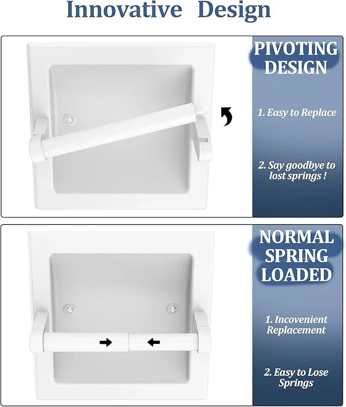 White Recessed Toilet Paper Holder for Regular Rolls, in Wall White Pivoting Toilet Paper Holder Wall Mount Made of Metal, Bathroom Toilet Paper Wall Holder - ModernBath