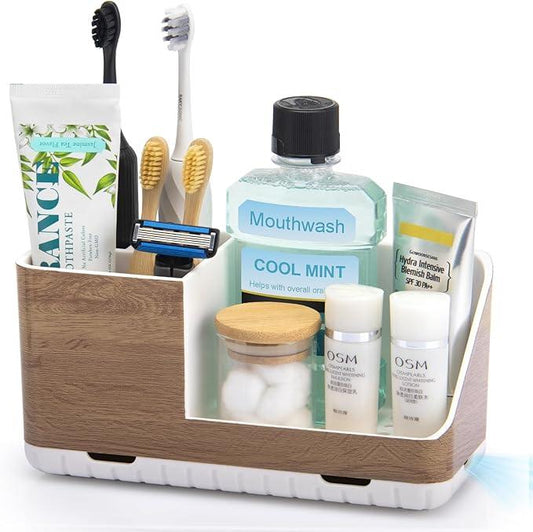 PARKMANI Toothbrush Holders for Bathrooms Countertop Organizer and Storage, Kids Electric Toothbrush and Toothpaste Holder, Bathroom Accessories Vanity Organizer (Wood Grain) - ModernBath