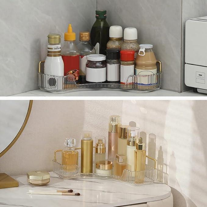 INVSSENE Corner Bathroom Countertop Organizer, Vanity Organizer Trays for Counter, Makeup Organizers, Perfume Tray, Skincare Shelf Storage Gifts for Women Girl Student (Clear, 1 Tier) - ModernBath
