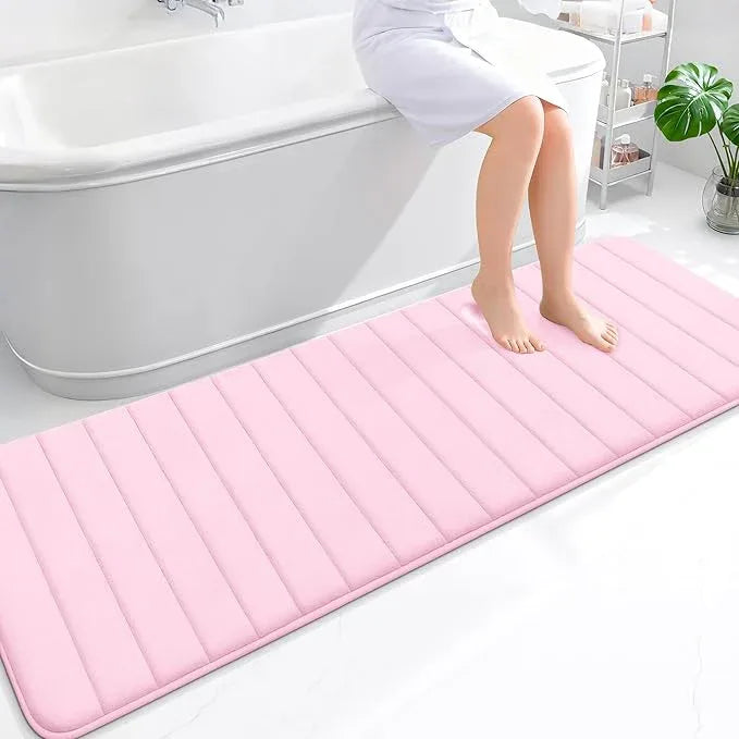 OLANLY Memory Foam Long Bathroom Rugs Runner 70x24, Super Soft Absorbent Bath Mat, Quick Dry, Machine Washable Shower Floor Rugs, Bathmat Carpet, Bathroom Home Decor Accessories, Pink - ModernBath