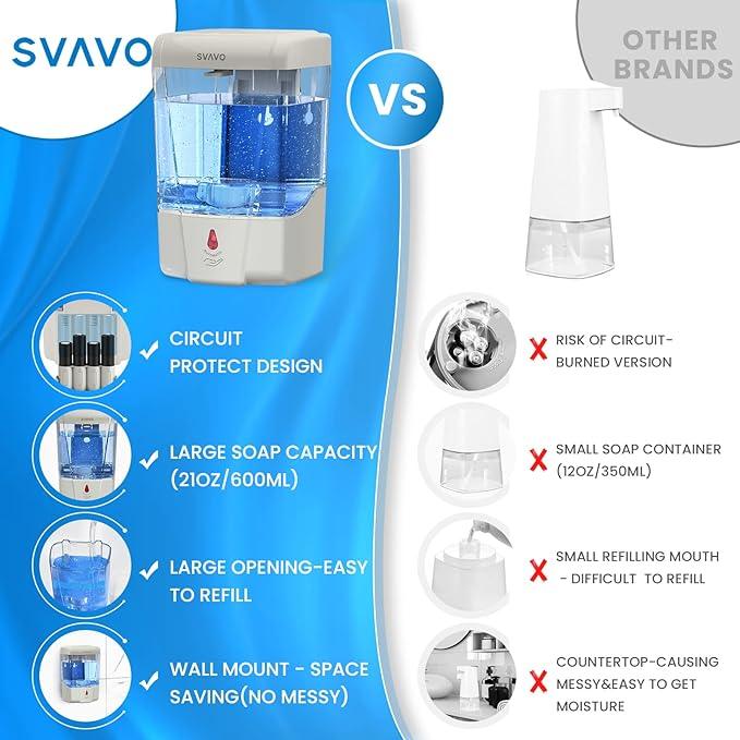 SVAVO Automatic Hand Soap Dispenser, 21 fl.oz/600ml Touchless Soap Dispenser Wall Mounted, Touch-Free Liquid soap Dispenser Sensor Soap Dispenser for Kitchen Hotel Restaurant Bathroom - ModernBath