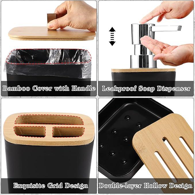 XLHOMO Bathroom Sets with Shower Curtain and Rugs, 27PCS Black Bathroom Accessories Set with Trash Can, Black Shower Curtain Set, No Slip Super Absorbent Bathroom Rugs - ModernBath