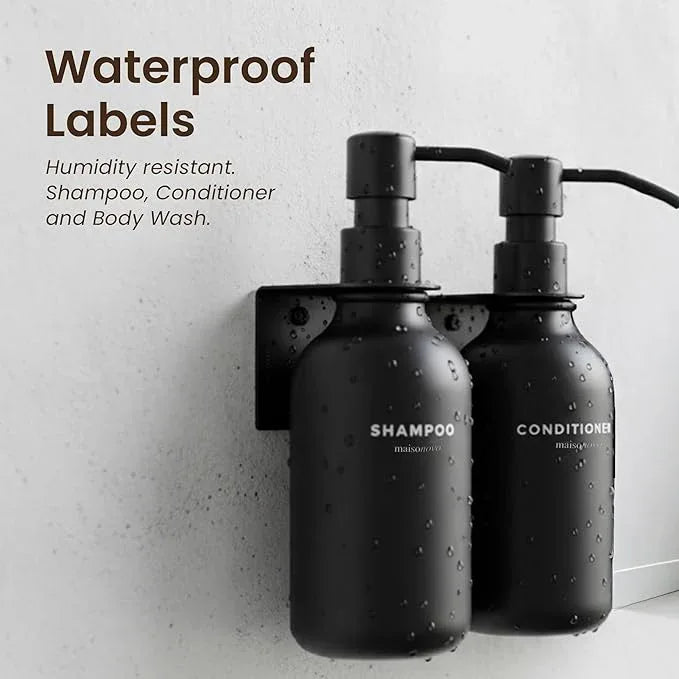 MaisoNovo Shampoo and Conditioner Dispenser - Shower Soap Dispenser Wall Mounted - 16.9 fl oz Set of 2 Black Plastic Bottles Black Pumps - 2 Chamber No Drill - ModernBath