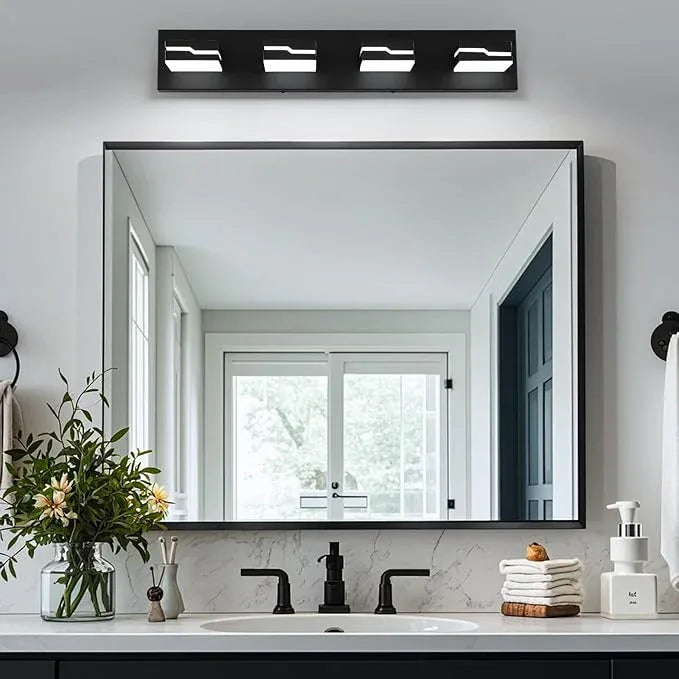 Merexcint LED Modern Bathroom Vanity Light Fixtures 4-Light, 25.5 inch Dimmable Black Vanity Lights for Bathroom Lighting Fixtures Over Mirror, with 350°Rotatable Acrylic Heads(White Light 5500K) - ModernBath