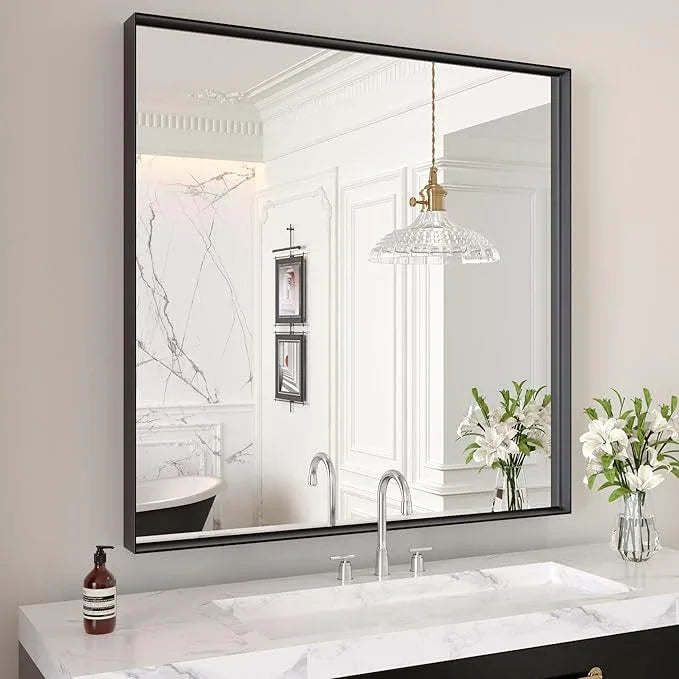 LOAAO Black Bathroom Mirror 30"X30" for Wall, Rectangle Bathroom Vanity Mirror, Tempered Glass, Hangs Vertically or Horizontally, Easy to Install, Modern Design - ModernBath