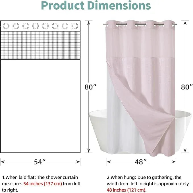 eachope BlushPink No Hook Waffle Weave Shower Curtain with snap-in Liner Replacement, 230GSM Waterproof Fabric Hotel Shower Curtain Set for Bathroom, Through Mesh Top Window,54Wx80H - ModernBath