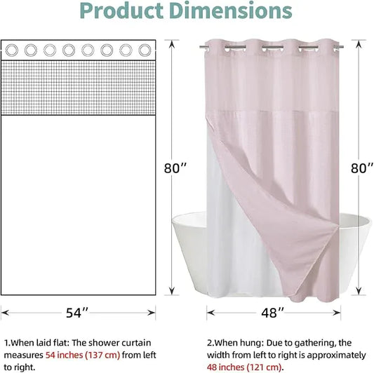 eachope BlushPink No Hook Waffle Weave Shower Curtain with snap-in Liner Replacement, 230GSM Waterproof Fabric Hotel Shower Curtain Set for Bathroom, Through Mesh Top Window,54Wx80H - ModernBath
