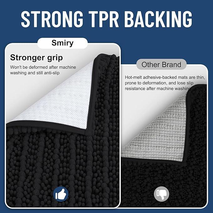Smiry Bathroom Rugs Mat 30x20, Extra Soft Absorbent Chenille Bath Rugs, Non Slip Rubber Backing Machine Washable Quick Dry Bath Mats for Bathroom Floor, Tub, Shower, Home Decor Accessories, Black - ModernBath
