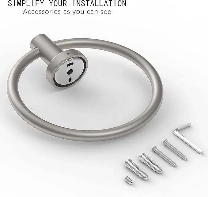 Brushed Nickel Towel Ring, Hand Towel Holder for Bathroom Kitchen Modern Rounded Base Wall Mount SUS304 Stainless Steel - ModernBath