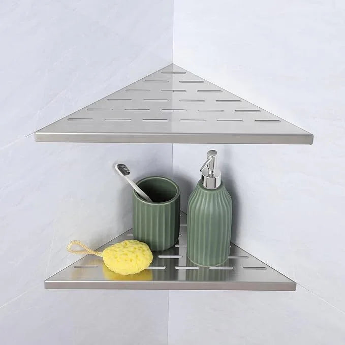 12" Corner Shower Shelf, 2-Pack Bathroom Shelves for Tile Walls, SUS304 Stainless Steel Recessed Shower Shelf, Grout in Corner Organizer Shelves, Brushed Silver, Large Size - ModernBath