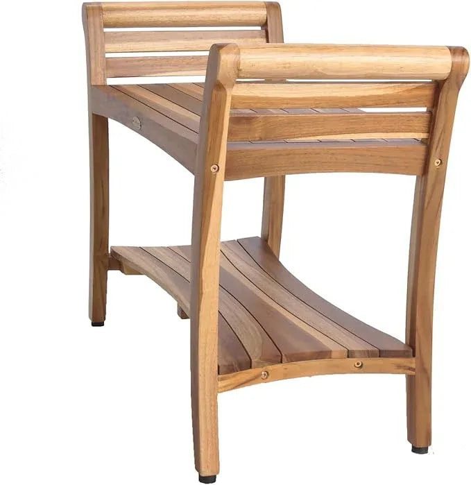 EcoDecors Symmetry 30 Inch Natural Color Waterproof Teak Wood Shower Bench Stool Seat Chair for Inside Shower Provides Safety, Storage, and Organization for Bathroom Accessories - ModernBath
