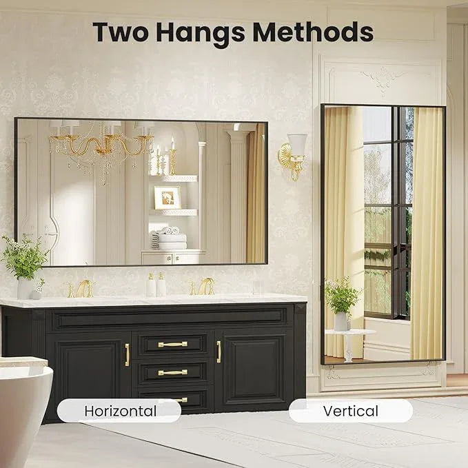 LOAAO Black Bathroom Mirror 55"X30" for Wall, Rectangle Bathroom Vanity Mirror, Tempered Glass, Hangs Vertically or Horizontally, Easy to Install, Modern Design - ModernBath