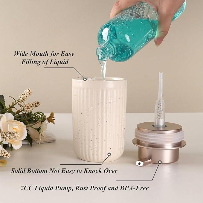 BosilunLife Dish Hand Soap Dispenser - Liquid Pump Soap Dispenser for Bathroom Decro Aprcot 12oz Ceramic Kitchen Dish Dispenser with Rust-Proof Liquid Pump Modern Refillable Lotion Bottles - ModernBath