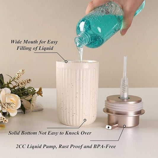 BosilunLife Dish Hand Soap Dispenser - Liquid Pump Soap Dispenser for Bathroom Decro Aprcot 12oz Ceramic Kitchen Dish Dispenser with Rust-Proof Liquid Pump Modern Refillable Lotion Bottles - ModernBath