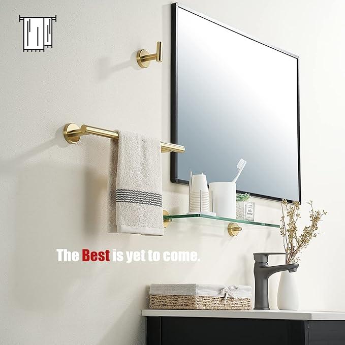 JQK Bathroom Towel Bar, 15 Inch 304 Stainless Steel Thicken 0.8mm Towel Rack, Towel Holder Brushed Gold Wall Mount, Useable Length 12 Inch TB110L12-BG - ModernBath