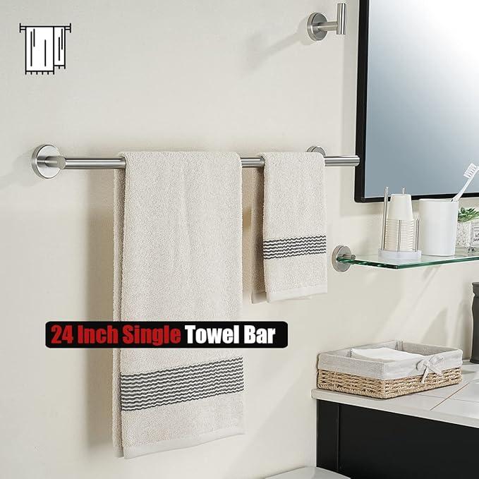 JQK Bath Towel Bar, 27 Inch 304 Stainless Steel Thicken 0.8mm Towel Rack Bathroom, Towel Holder Brushed Finished Wall Mount, Useable Length 24 Inch, TB110L24-BN - ModernBath