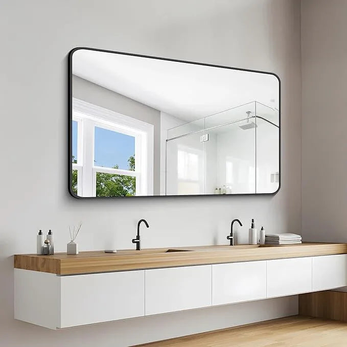 DESBING 60" x 36"Bathroom Mirror, Matte Black Wall Mirror with Metal Frame, Decorative Rectangular Vanity Mirror for Bedroom Bathroom Living Room Entryway (Horizontal/Vertical) - ModernBath