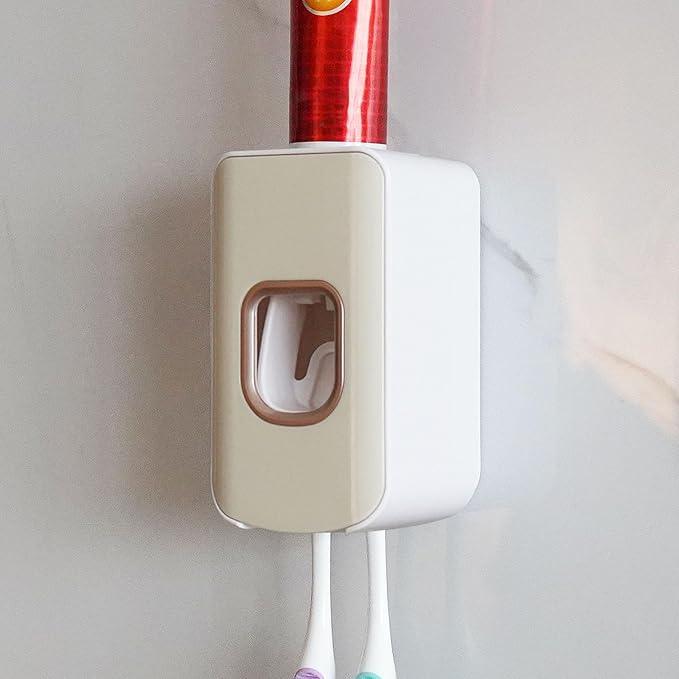 2 Slot Toothbrush Holder and Toothpaste Dispenser Wall Mounted, Automatic Toothpaste Squeezer, 2 in 1 Tooth Brush Toothpaste Organizer for Shower (Ivory Yellow) - ModernBath