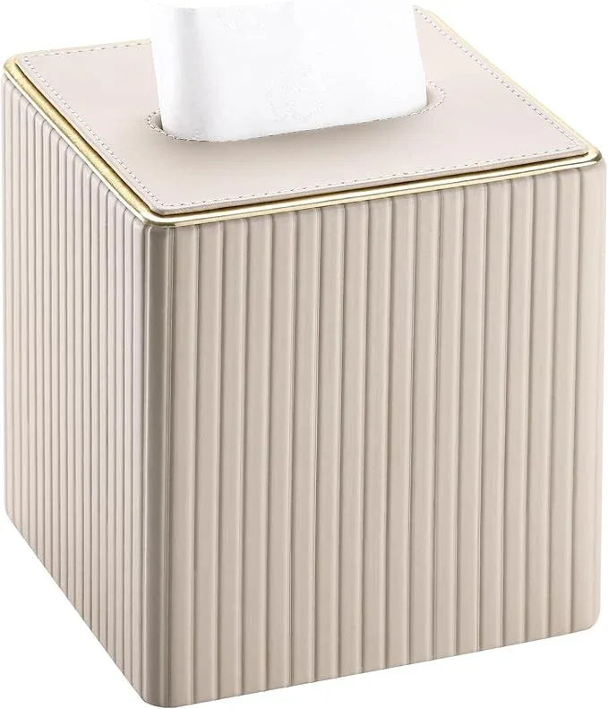 KINGFOM Square Tissue Box Cover, PU Leather Tissue Box Holder for Kleenexs with Magnetic Bottom Cover for Facial Tissues/Napkins, Office & Living Room Decor Box Beige - ModernBath