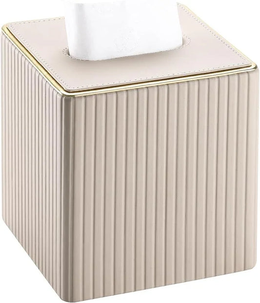 KINGFOM Square Tissue Box Cover, PU Leather Tissue Box Holder for Kleenexs with Magnetic Bottom Cover for Facial Tissues/Napkins, Office & Living Room Decor Box Beige - ModernBath