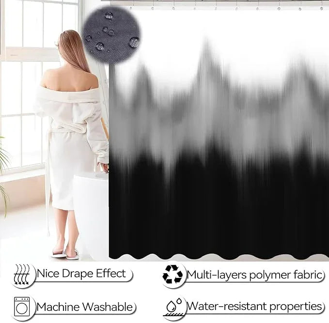 iMucci Bathroom Accessories Black Bathroom Sets with Shower Curtain and Rug, Black Ombre Waterproof Shower Curtain with Ultra Absorbent Rug Bathroom Accessories Set for Home Decor - ModernBath
