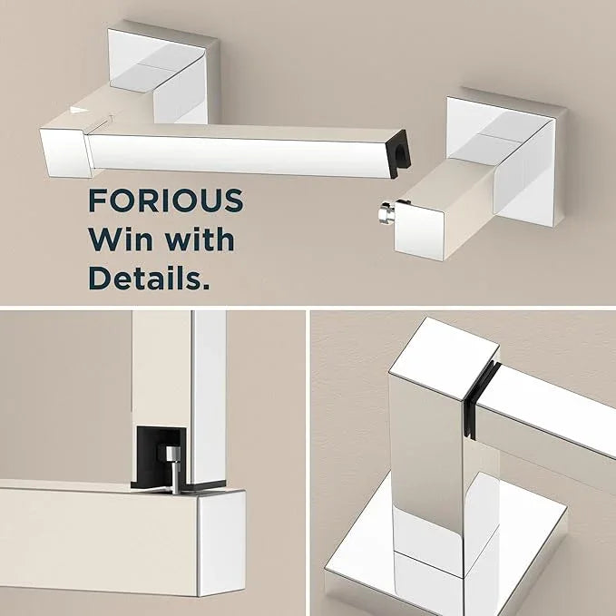 FORIOUS Toilet Paper Holder Wall Mount and Hand Towel Ring Set, SUS 304 Stainless Steel Double Post Pivoting Tissue Roll Holder, Modern Bathroom Hardware Accessories Set, Chrome - ModernBath