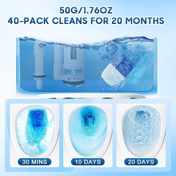 KIISIISO Ultra Clean Toilet Tablets White & Blue-60 PACK, Toilet Bowl Cleaners for Deodorizing & Descaling, Long-Lasting Toilet Bowl Cleaner with Sustained-Release Technology for Stubborn Stains - ModernBath