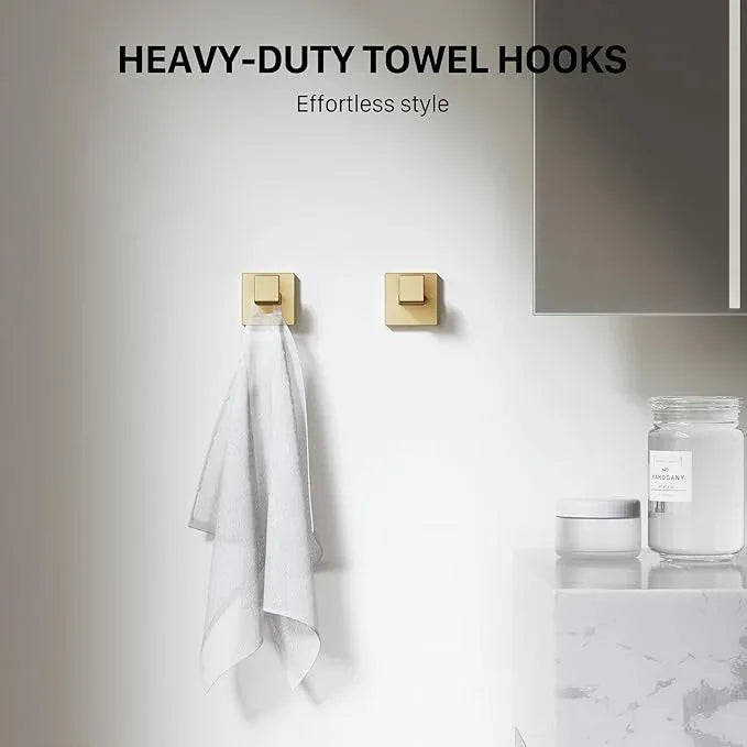 JIXB 10-Piece Brushed Gold Bathroom Accessories Set, 23.6 Inch Bathroom Hardware Set, SUS304 Stainless Steel Bath Towel Bar Set, Toilet Paper Holder with Shelf, Towel Hooks & Ring Wall Mounted - ModernBath