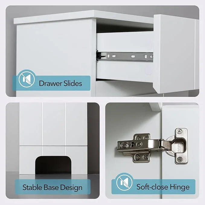 Small Bathroom Cabinet with Adjustable Shelves, Drawer, Anti-Tip Design, 14.96" L x 11.81" W x 32.09" H, Durable MDF for Bathroom, Kitchen, Laundry, Soft-Close Door - ModernBath
