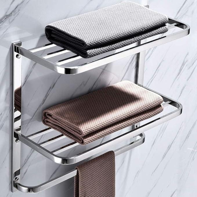 30 Inch Bathroom Towel Rack Towel Bar, 2-Tier Towel Rack Floating Shelf for House Lavatory and Hotel, Mounting Hardware Included,Polished Chrome - ModernBath