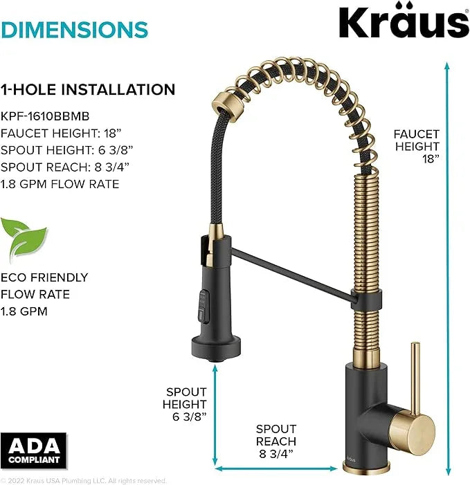 KRAUS Bolden Commercial Style 2-Function Single Handle Pull Down Kitchen Faucet in Brushed Brass/Matte Black, KPF-1610BBMB - ModernBath