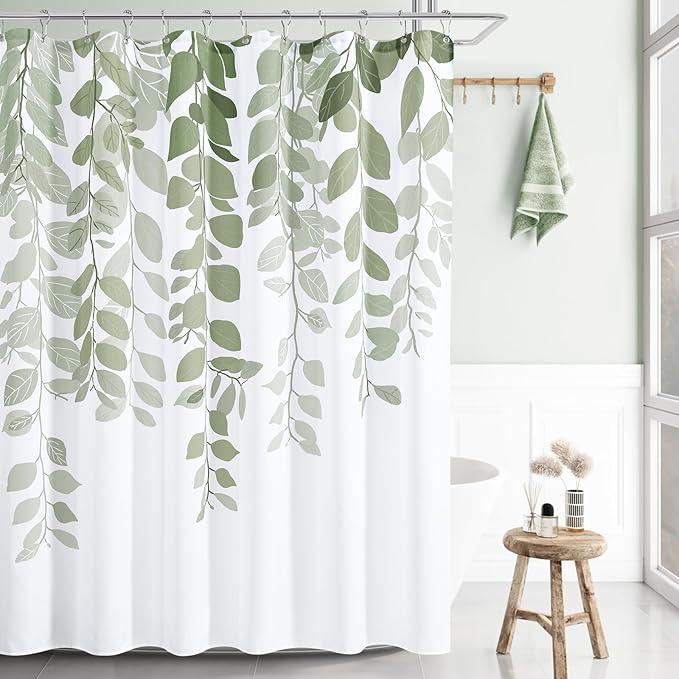BOODII Exera Long Shower Curtain 72x84, Sage Green Eucalyptu Shower Curtain for Bathroom Floral Watercolor Leaves Botanical Nature Fabric Bath Curtains Country Plant Bath Curtains - ModernBath