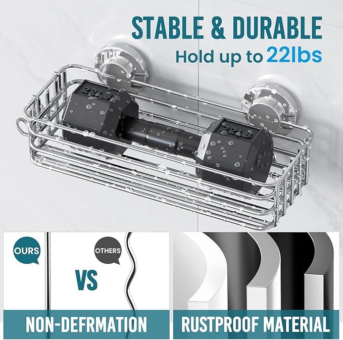 TAILI Shower Caddy Suction Cup, 3 Pack Shelves for Inside with Hooks & Soap Holder Toothbrush Cups, Removable Bathroom Organizer, Rustproof Silver Storage-Silver - ModernBath