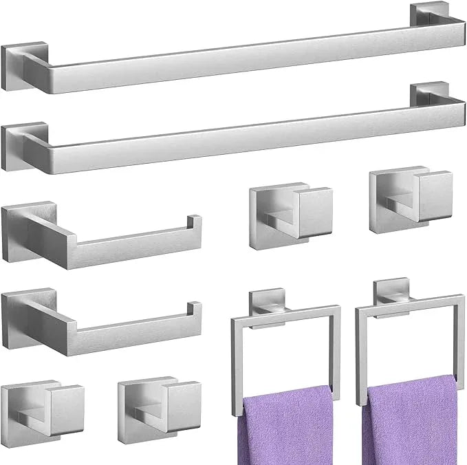 10-Pieces Brushed Nickel Bathroom Accessories Set, 23.6 Inch Bath Towel Bar Set, Stainless Steel Bathroom Hardware Set, Towel Racks for Bathroom Wall Mounted. - ModernBath