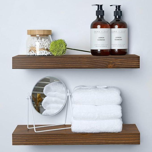 Homeforia Classic Walnut 18 inch Floating Shelf, High End Solid Real Wood Small 18inch Floating Shelves for Wall Mounted, 18in Floating Shelves, Heavy Duty Bracket, 18 X 6.5 X 1.75 inches, Set of 2 - ModernBath