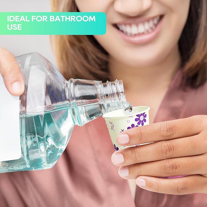 [600 Pack] 3oz Disposable Bathroom Cups, Paper Mouthwash Cups, Cold Disposable Drinking Cup for Party, Picnic, BBQ, Travel, and Event, Purple Floral - ModernBath