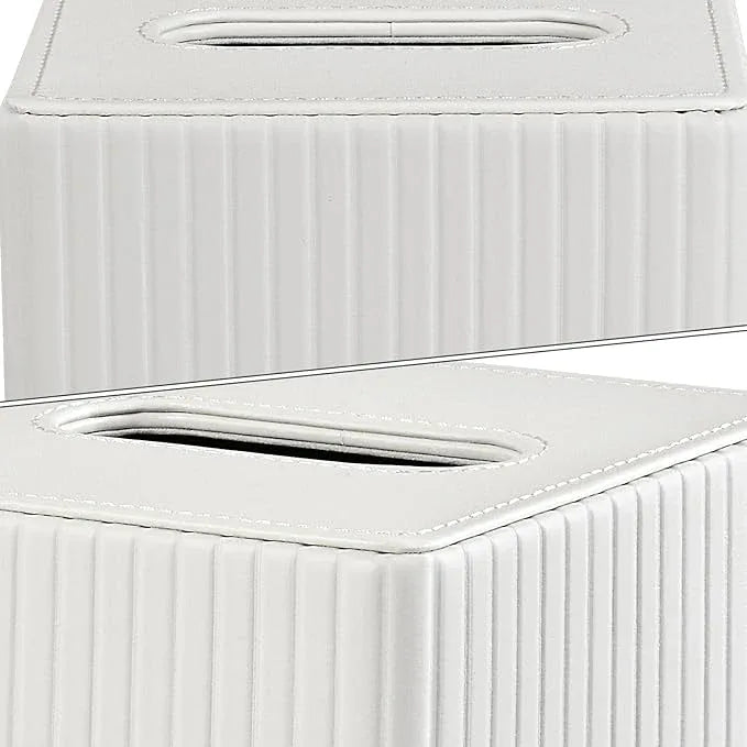 XNONE PU Leather Tissue Box Cover Square Tissue Box Holder for Bathroom Vanity Countertop Night Stands Bedroom Office Desk,Modern Tissue Decorative Organizer with Magnetic Closure (Cream White) - ModernBath