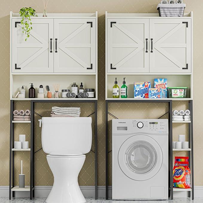 Vabches Over The Toilet Storage Cabinet, Farmhouse Storage Cabinet Over Toilet with 2 Barn Door & Toilet Paper Holder Stand，Home Space-Saving Toilet Rack, for Bathroom, Restroom, Laundry - ModernBath