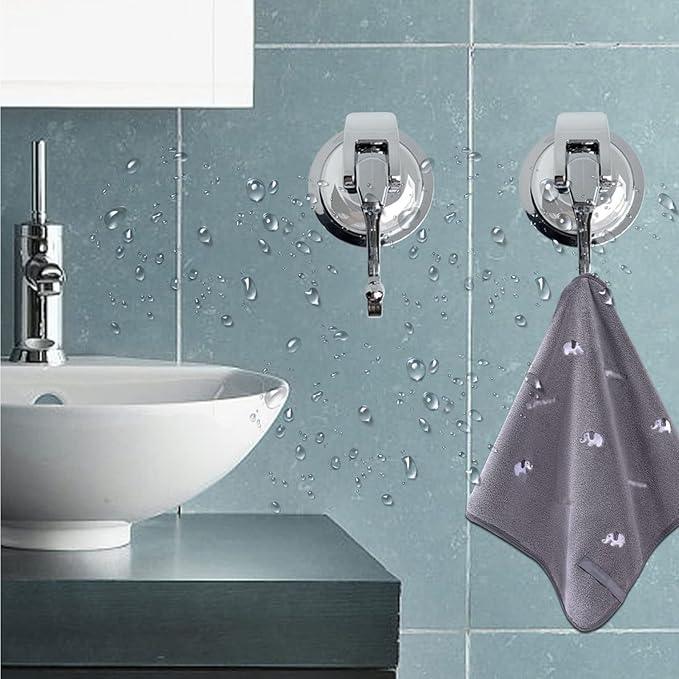 Heavy Duty Suction Cup Hooks for Shower, Bathroom Robe - Vacuum Glass Hooks, Reusable, No Hole Punched, for Garland Decoration (Silver, 6 Pack) - ModernBath