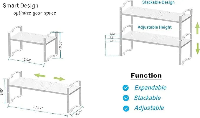 Jojocross Expandable Shelf for Cabinet Organizer Adjustable Stackable Spice Rack at Kitchen and Bathroom More, Counter Countertop Cupboard Organization Pantry Storage, (2 Packs/White, Large) - ModernBath