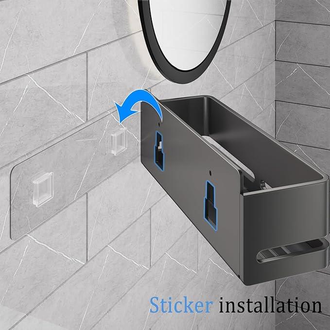 Shower Shelf, 2-Pack, Heavy-Duty Bathroom Storage Shelf, Large Capacity No-Drill Bathroom Organizer, Gray Metal Storage Basket, Adhesive Installation - ModernBath