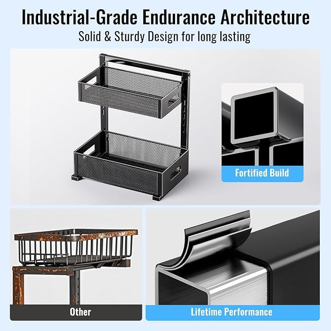 2 Pack Under Sink Organizer and Storage, Metal Under Kitchen Sink Organizer, Slide Out Bathroom Organizers and Storage, Undersink Organizers for Kitchen Bathroom Cabinet - ModernBath