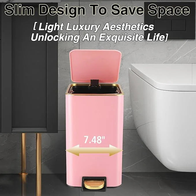 XLHOMO Pink Bathroom Accessories Set 8 Piece Pink and Gold Bathroom Set, Bathroom Sets with Stainless Steel Trash Can,Toilet Brush,Toothbrush Set,Soap Dispenser - ModernBath