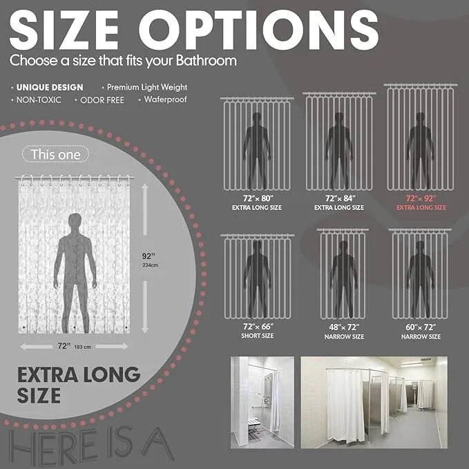 Hereisa Extra Long 3D Pebble Pattern Waterproof Shower Curtain Liner EVA Shower Curtain with 3 Bottom Magnets, Shower Liner for Shower Stall, Bathtubs, 72 x 92 - ModernBath