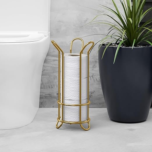 BROOKSTONE, Gold Toilet Paper Holder, Freestanding Bathroom Tissue Organizer, Minimalistic Storage Solution, Stylish Design [Holds MEGA Rolls]
