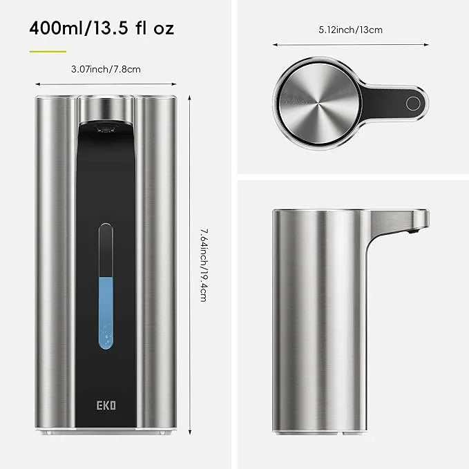 EKO Aroma Pro 13.5 fl oz Touchless Automatic Liquid Soap Dispenser, Rechargeable Hand & Dish Soap Dispenser for Bathroom and Kitchen, Waterproof, Adjustable Volume Control (Stainless Steel) - ModernBath