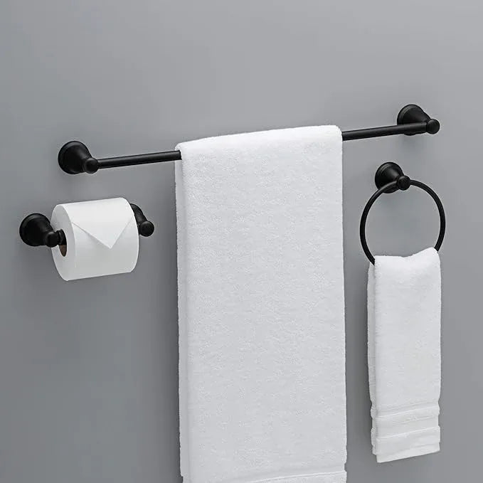 Franklin Brass Kinla 3-Piece Bathroom Set Matte Black 24" Towel Bar Rack, Toilet Paper Holder, Ring KIN3PC-MB - ModernBath